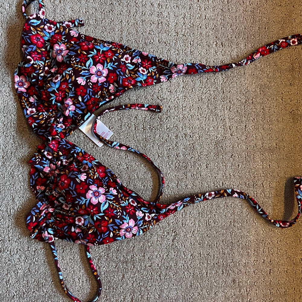 Brown floral bikini top